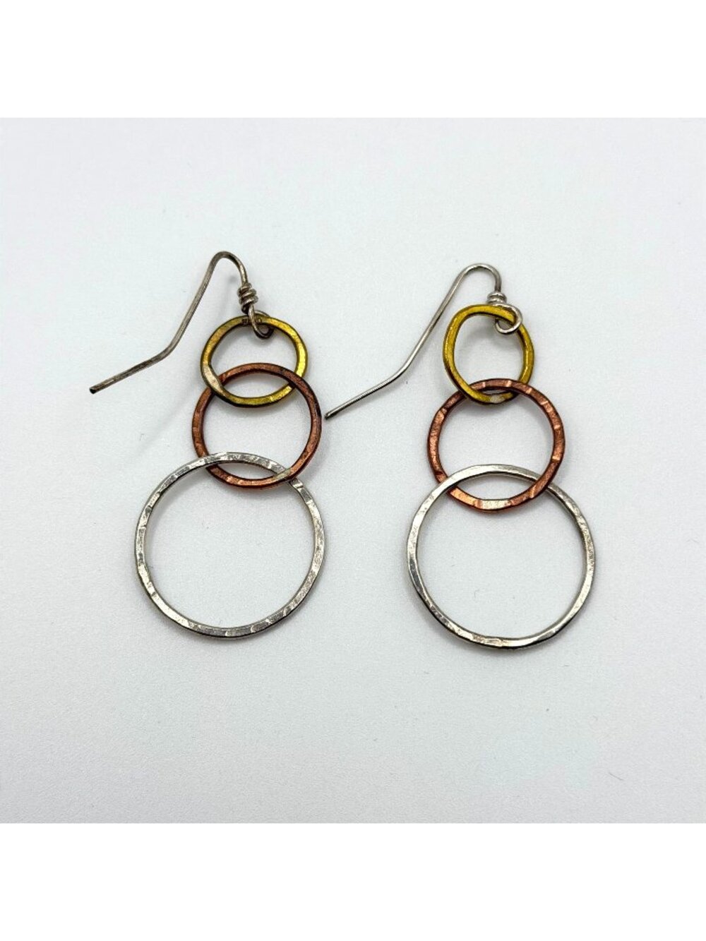 Tony Davis 925 Handmade Mixed Metal Circle Drop Earrings